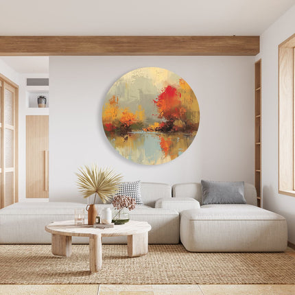 Wandcirkel woonkamer Kunstwerk van Herfstbomen bij een Rivier