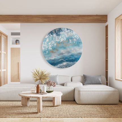 Wandcirkel woonkamer Abstract Kunstwerk van Blauw en Goud