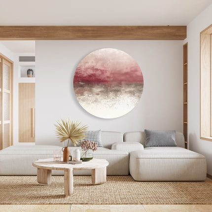 Wandcirkel woonkamer Het Afbeelding is een Roze en Grijs Abstract Kunstwerk
