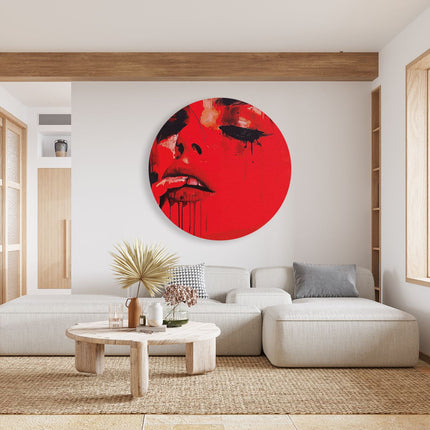 Wandcirkel woonkamer Kunstwerk van een Vrouw met Rode Verf op haar Gezicht