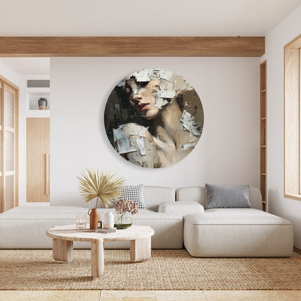 Wandcirkel woonkamer Kunstwerk van een Vrouw met haar Gezicht Bedekt met Papier
