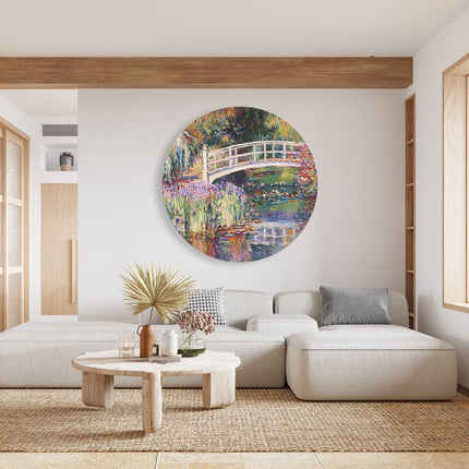 Wandcirkel woonkamer Kunstwerk van een Brug over een Vijver