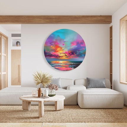 Wandcirkel woonkamer Abstract Kunstwerk van een Kleurrijke Zonsondergang over de Oceaan