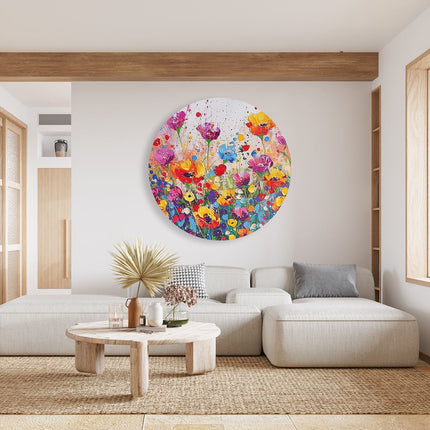 Wandcirkel woonkamer Kleurrijke Bloemen in een Veld