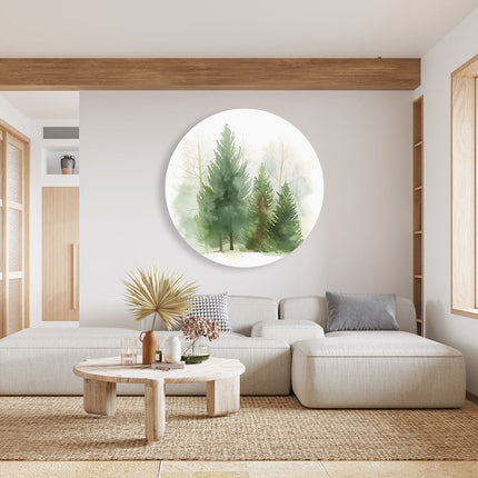 Wandcirkel woonkamer Aquarelkunstwerk van Drie Pijnbomen