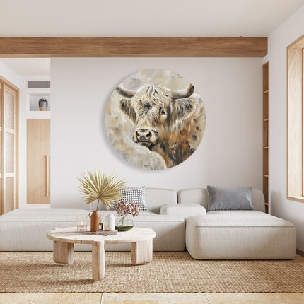 Wandcirkel woonkamer Kunstwerk van een Hooglandkoe