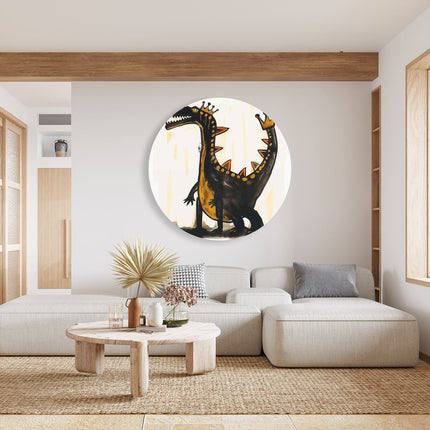 Wandcirkel woonkamer Dinosaurus met een Kroon op zijn Hoofd