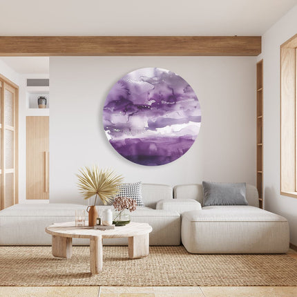 Wandcirkel woonkamer Paars en Wit Aquarelkunstwerk