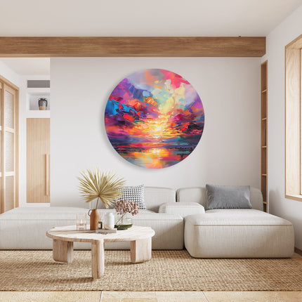 Wandcirkel woonkamer Abstract Kunstwerk van een Kleurrijke Zonsondergang