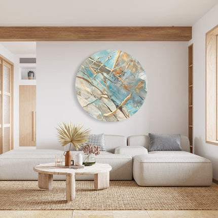 Wandcirkel woonkamer Abstract Kunstwerk in Blauw en Goud