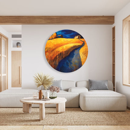 Wandcirkel woonkamer Kunstwerk van een Tarweveld en een Beekje