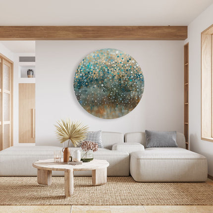 Wandcirkel woonkamer Kunstwerk van Stippen op een Blauwe Achtergrond