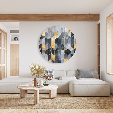 Wandcirkel woonkamer Zwart en Goud Geometrisch Patroon