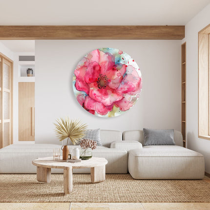 Wandcirkel woonkamer Aquarelkunstwerk van een Roze Bloem