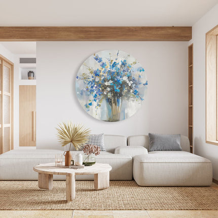 Wandcirkel woonkamer Kunstwerk van Blauwe Bloemen in een Vaas