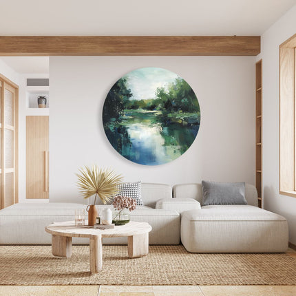 Wandcirkel woonkamer Kunstwerk van een Rivier Omgeven door Bomen
