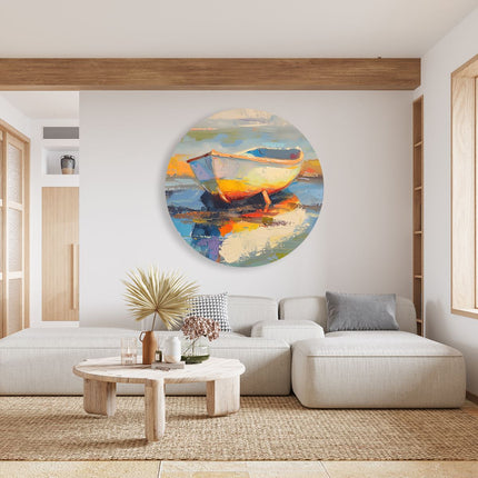 Wandcirkel woonkamer Kunstwerk van een Boot aan de Kust