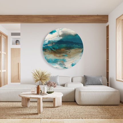 Wandcirkel woonkamer Abstract Kunstwerk met Blauwe en Witte Kleuren