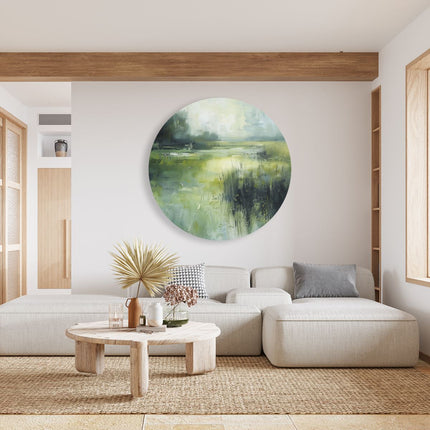 Wandcirkel woonkamer Kunstwerk van een Groen Veld met Riet
