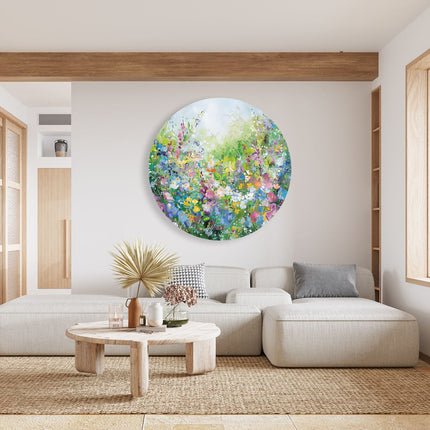 Wandcirkel woonkamer Kunstwerk van Bloemen in een Tuin