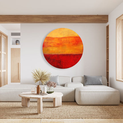 Wandcirkel woonkamer Abstract Kunstwerk met Rode en Gele Kleuren