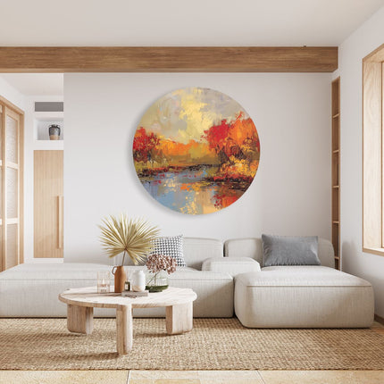 Wandcirkel woonkamer Abstract Kunstwerk van een Rivier en Bomen