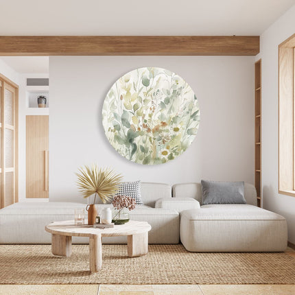Wandcirkel woonkamer Aquarelkunstwerk van Bloemen en Grassen