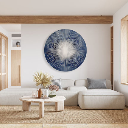 Wandcirkel woonkamer Witte Zonnestraal op een Blauwe Achtergrond