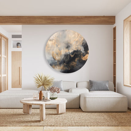 Wandcirkel woonkamer Abstract Kunstwerk met Zwarte, Witte en Beige Kleuren