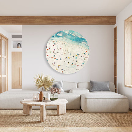 Wandcirkel woonkamer Kunstwerk van Mensen op een Strand