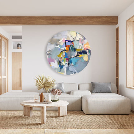 Wandcirkel woonkamer Abstract Kunstwerk met veel Kleuren