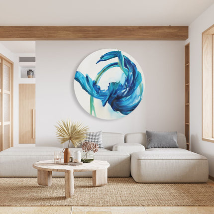 Wandcirkel woonkamer Abstract Kunstwerk van een Blauwe Bloem