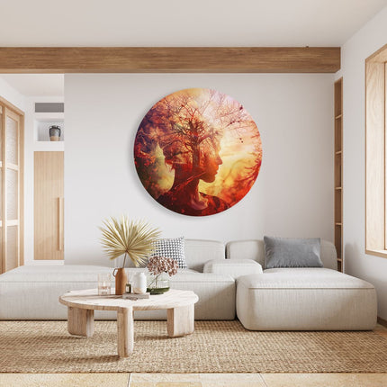 Wandcirkel woonkamer Vrouwenhoofd met een Boom op de Achtergrond