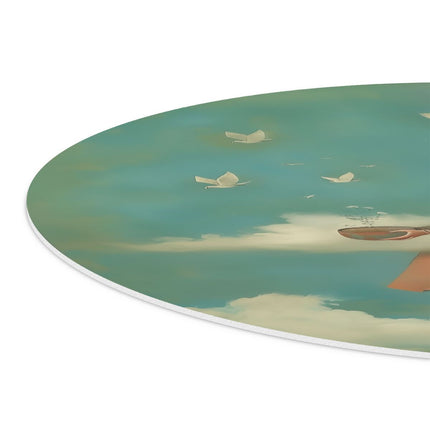 Wandcirkel detail Meisje in een Oranje Jurk die in de Wolken Vliegt