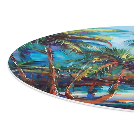 Wandcirkel detail Kunstwerk van een Strand met Boten en Palmbomen