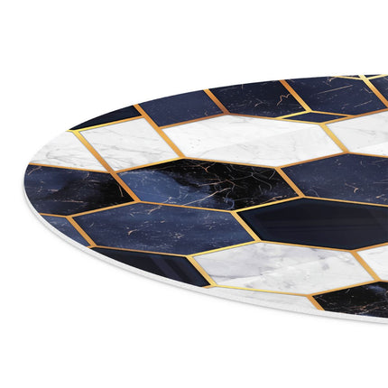 Wandcirkel detail Blauw en Goud Marmerpatroon met Zeshoeken