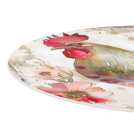 Wandcirkel detail Aquarelkunstwerk van een Haan met Bloemen