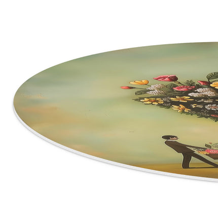 Wandcirkel detail Man die een Kar Voortduwt met een Hartvormig Boeket Bloemen