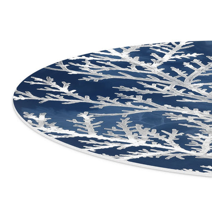 Wandcirkel detail Afbeelding van een Boom met Witte Takken op een Blauwe Achtergrond