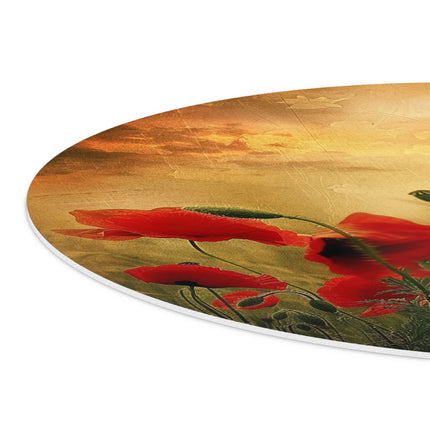 Wandcirkel detail Rode Papavers in een Veld bij Zonsondergang