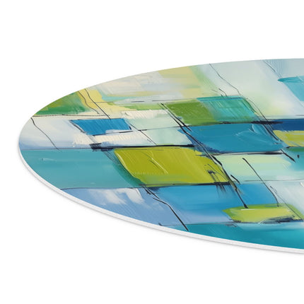 Wandcirkel detail Abstract Kunstwerk met Blauwe, Groene en Gele Vierkanten
