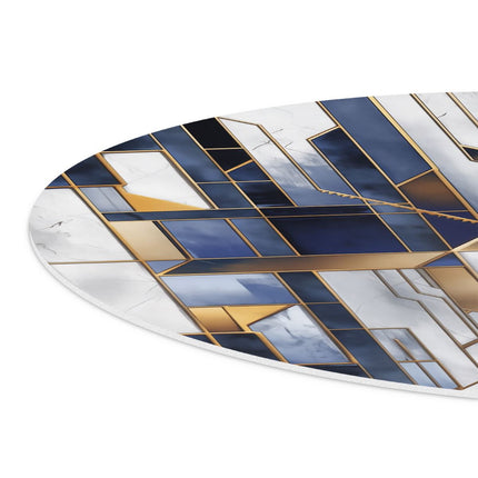 Wandcirkel detail Blauw en Goud Geometrisch Patroon op een Witte Achtergrond