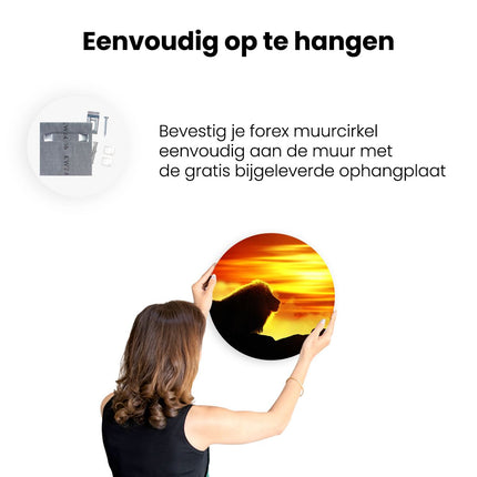 Wandcirkel ophangen Leeuw En Tijger - Silhouet - Zonsopkomst