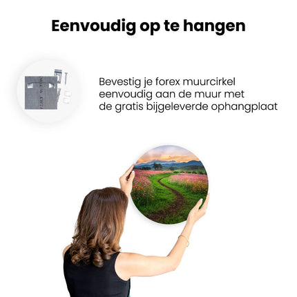 Wandcirkel ophangen Kosmos Bloemenveld Met Een Pad - Bloemen