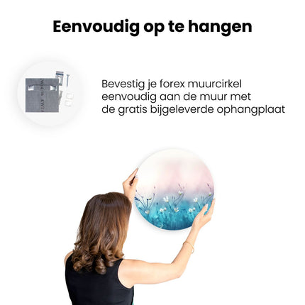 Wandcirkel ophangen Witte Bloemen Op Een Blauw Achtergrond