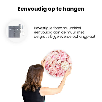 Wandcirkel ophangen Witte Roze Rozen Boeket - Bloemen