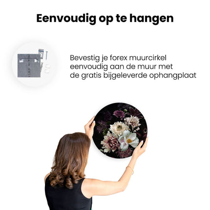 Wandcirkel ophangen Diverse Bloemen Op Zwart Achtergrond