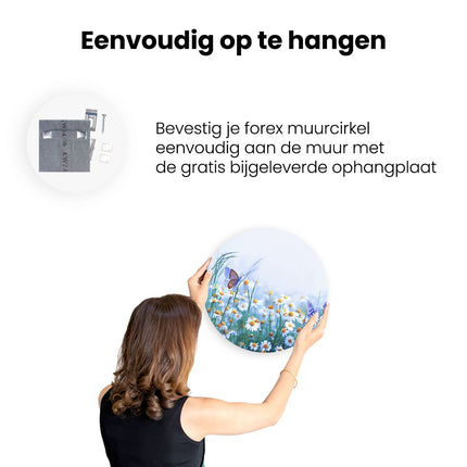 Wandcirkel ophangen Witte Kamille Bloemen Met Een Vlinder