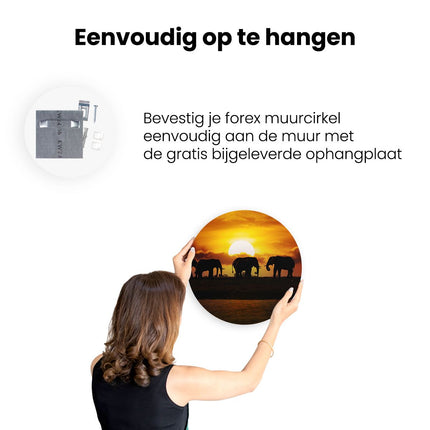 Wandcirkel ophangen Silhouet Olifanten Tijdens Zonsondergang