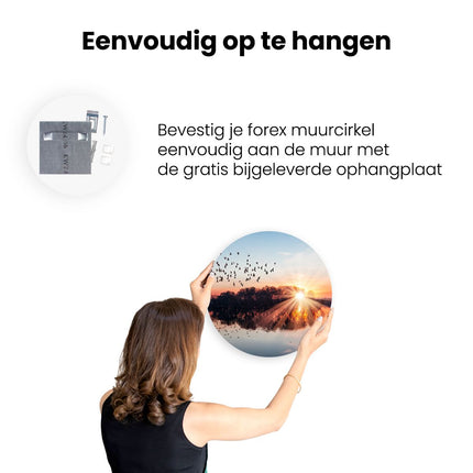 Wandcirkel ophangen Groep Vogels Boven De Meer Met Zonsondergang